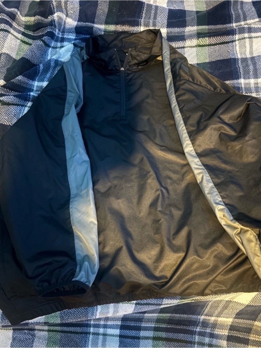 Men's Black Pullover Windbreaker Jacket with Gray Trim